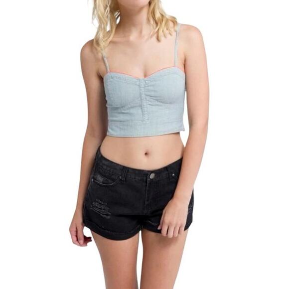NWT American Eagle Cropped Tank Top Size M Blue Denim Chambray Smocked Y2K Twee - Picture 13 of 13
